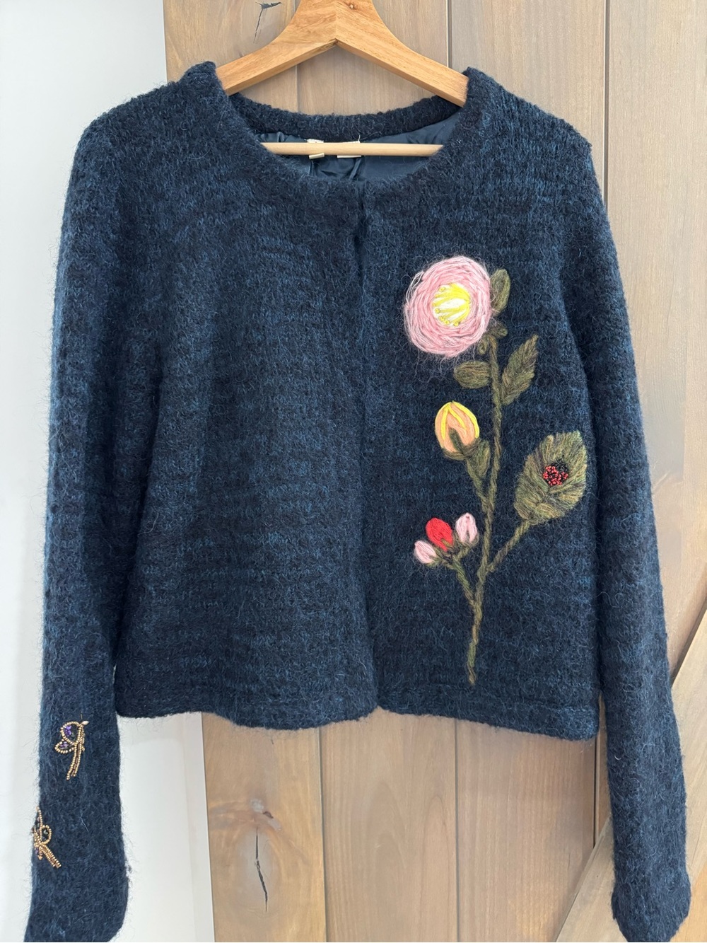 MOTH Anthropologie Navy Floral Embroidered Cardigan